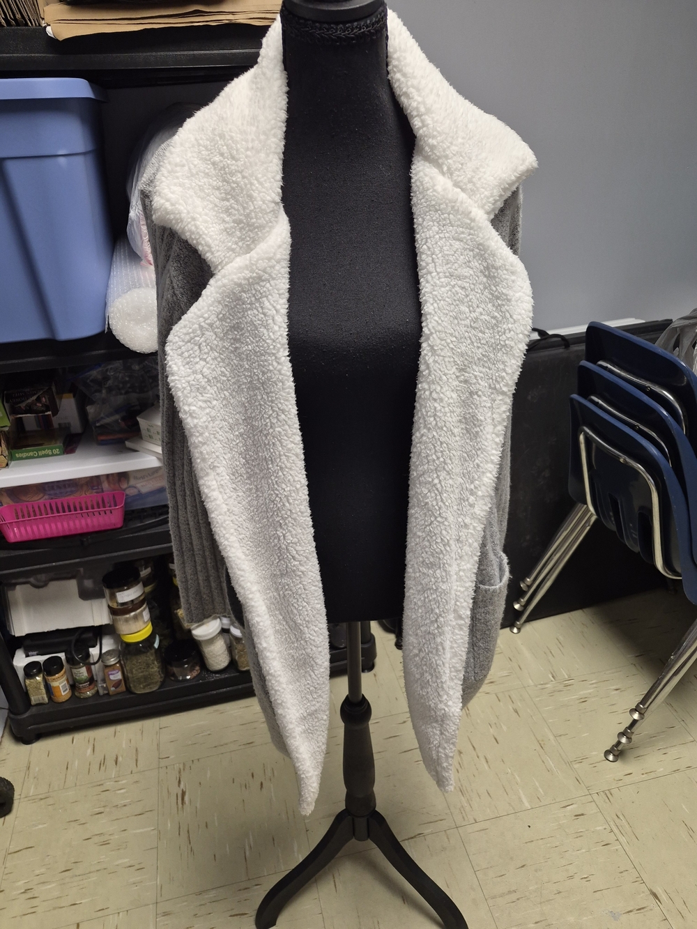 Absolutely Famous Sherpa-Trim Open Front Cardigan - White & Gray